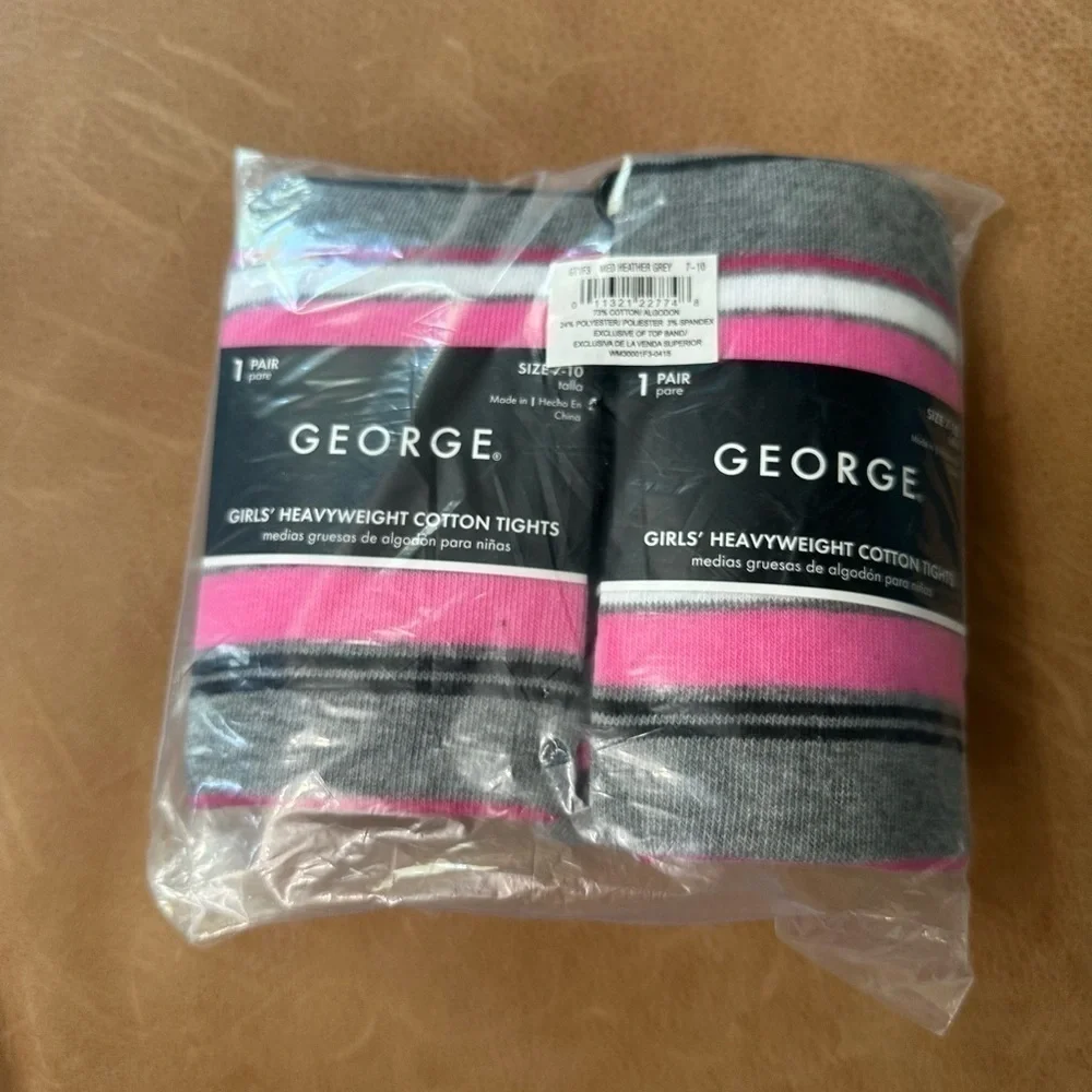 George Grey Pink White Striped Heavyweight Cotton Tights Girl’s Size 7-10